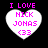 Four identical heart-shaped icons with pink text reading "I LOVE NICK JONAS <33" on a black background, arranged in a
