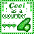 Pixel art icon with green border displaying text 'Cool as a cucumber' and three heart shapes next to a sliced cucumber.