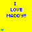 Yellow background with blue text "I LOVE MADDY!!" and scattered cyan heart symbols in a