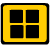 Yellow square with black border containing four black rectangular panes arranged in a 2x2 grid, pixelated edges visible.
