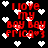 Red pixelated text "I love my boy boy FRICA" with white hearts on black background, animated heart positions changing across frames.