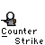 Pixel art animation of two figures in blue and gray clothing performing actions with a cannon-like object, each frame labeled "Counter Strike" below.