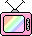 Six pink retro TVs with black antennas and side dials display diagonal rainbow stripes in pastel colors on gray background.