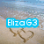 Four beach scenes with heart-shaped sand drawings, each featuring a colored text box with "Eliza G3" in white font.