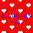 Red background with white pixelated hearts and blue text repeating "I LOVE ALY" with heart symbols replacing 'O' in LOVE, accompanied by blue '<3' symbols.