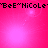 Pixelated pink background with repeated text 'BeE~NiCoLe' and shifting light effects across four quadrants.