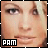 A pixelated close-up of a person's face with blonde hair, showing subtle mouth movement , with 'PAM' text in a black rectangle at the bottom left