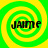 Four identical circular green and yellow spiral patterns with black text 'JAIME' centered in each, arranged in a on a solid yellow background