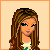 Pixel art of six showing a female character's head, torso, legs, and letters B R A T in orange and beige squares