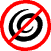 Red circular border with diagonal red line overlays black and white spiral patterns in a