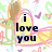 Pixelated icon with 'i love you' text in dark blue, surrounded by pink and yellow gradient shapes and pastel floral elements.