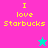Pixelated text "I love Starbucks" on four colored backgrounds with two star icons, one cyan and one pink.