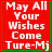 Red square with green border containing white pixelated text reading "May All Your Wishes Come Ture-Mj" in four