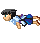 Pixel art character in blue and white outfit performing a crawling motion