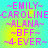 A static image displays four identical text blocks arranged in a on a cyan-yellow gradient background, each containing pink pixelated text with ~ symbols and names