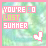 Two side-by-side animated frames of a pixel art buddy icon with pastel green background, pink borders, and text elements including "YOU'RE 50" and "LAST SUHMER" with heart symbols changing between frames.