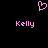 Pixelated pink heart symbol above two instances of the name 'Kelly' in matching pixel font on black background.