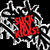 Red text 'SUCK IT KICKS!' on a black background with white abstract shapes, animated with a gray appearing on the right side