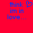Red background with blue pixelated text reading 'think im in love...' and a heart symbol replacing the letter O in 'love' on the left side.