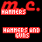 Pixelated text-based icons display variations of 'HANNERS', 'HANNERS AND GUNS', 'FAAAHR ACE!!!', 'TIGERS', and 'DAYTON' in red, blue, and yellow on black background.
