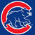 A four- displays a pixelated Chicago Cubs logo, text saying "Hey Chicago, whadda ya say?" and "The Cubs are gonna win today!" on blue and gray backgrounds