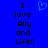 Blue background with black pixelated text reading "I love Ally and Life!!" on both sides of a blue heart symbol.