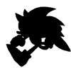 Animated sequence of Sonic the Hedgehog silhouette and color variations in various poses with red shoes, white gloves, and blue fur.