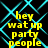 Yellow pixelated text 'hey wat up party people' on black background with cyan lines, repeated in four quadrants