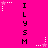 A bright pink background displays vertical text "ILYSM" repeated in four with animated white and pink star icons moving along dotted paths