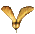 Animated sequence of a golden, feathered object transitioning from fully spread wings to folded position against gray background.