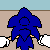 Pixel art animation of a blue anthropomorphic hedgehog character performing actions across multiple with changing expressions and color variations
