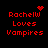 Red pixelated text 'RachellW Loves Vampires' on black background with animated heart and starburst symbols above the name.