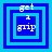 Four square display a pixelated animation of nested blue and cyan frames with text 'get a grip' in white, showing frame-by-frame changes to the central shape