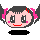 Pixelated character head with pink hair accessories, gray hair, and red facial marks in multiple expressions including smiling, blushing, and open-mouthed states.