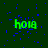 Green 'hoia' text on dark green background with scattered blue pixels, five instances arranged in two