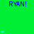Green background with repeated blue text "RYAN!" and light blue heart symbols in vertical