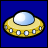 A 12-frame animated contact sheet showing a yellow UFO with white lights against a blue background, each frame displaying identical static imagery without visible motion changes.