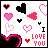 A 48x48 pixel animated contact sheet of a love-themed buddy icon with pink and black hearts, "I LOVE YOU" text, and subtle frame-to-frame variations in heart positions and colors.