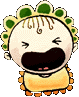 Animated cartoon character with green spiked hair, yellow shirt, and orange feet, showing facial expressions and body stretching