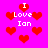Pixelated red hearts and white text reading "I Love Ian" on a bright pink background.