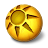 Golden circular icon with pixelated sun rays and a central yellow circle on a gray background.