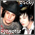 nine identical pixelated images showing two people, with text labels 'zacky' and 'synyster' in varying colors above each pair