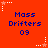 Red background with blue text reading "Mass Drifters 09" repeated six times, surrounded by white and pink star-shaped pixel clusters.