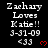 Pixelated text displays 'Zachary Loves Katie!! 3-31-09 <33' with red heart symbols on a black background, repeated in multiple and