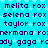 Static pixel art displays repeated text on a cyan background with light blue star patterns, featuring names like 'melita rox', 'selena rox', 'taylor rox', 'germana rox', and 'gaga rox' in dark purple lettering