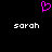 A static pixel art image with a black background, featuring a pink heart symbol above two white text labels reading 'sarah' in lowercase.