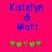 Blue text 'Katelyn & Matt' on bright pink background with green and brown pixelated symbols below, two identical frames showing animation change in symbol positions.