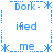 Blue pixelated text and symbols arranged in a pattern on white background, with repeated 'Dork-', 'ified', and '_me_' segments