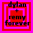 Four identical square arranged in a , each containing layered red and pink borders with black text reading "dylan + remy forever" on a bright pink background