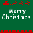 Green background with red pixelated Santa sleighs and reindeer, white 'Merry Christmas!' text, and red decorative borders.